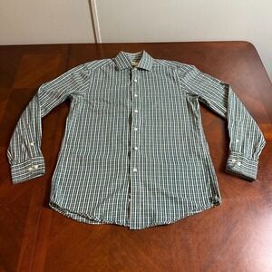 Michael Michael Kors Dress Shirt Men's 15 32/33 Green White Check Cotton